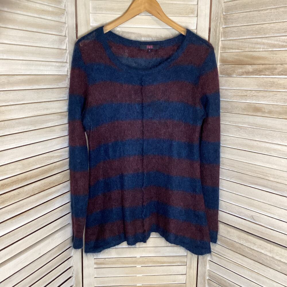 Vintage Rimini Y2K Navy Burgundy Striped Super Kid Mohair Sweater S Italy
